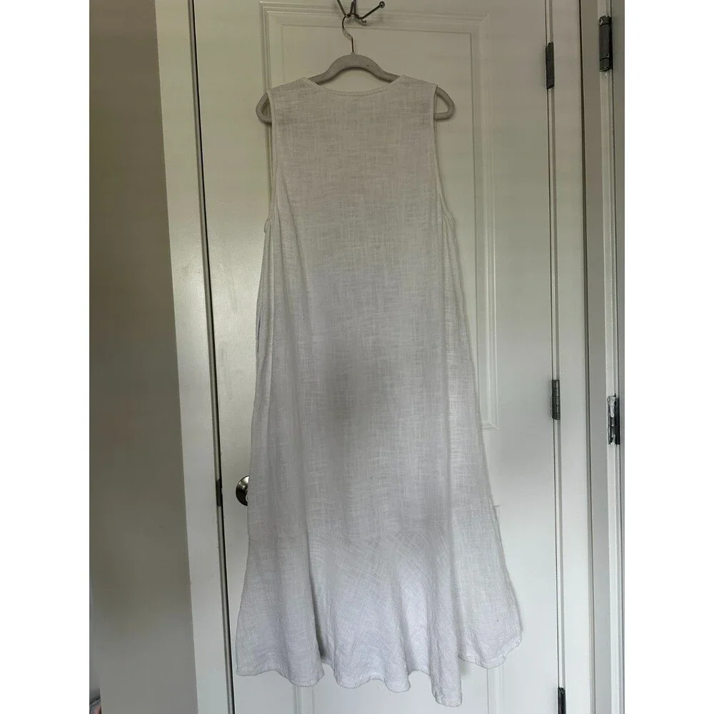 Free People White Cotton Button Front Maxi Dress Sleeveless Size Medium Boho